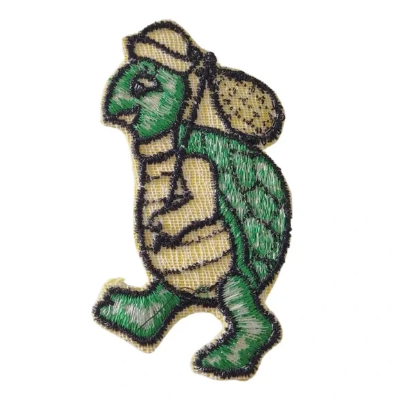 Adorable Green And Yellow Back Packing Turtle Iron On Patch Fashion Accessories - Picture 3 of 3